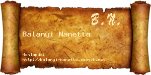 Balanyi Nanetta névjegykártya